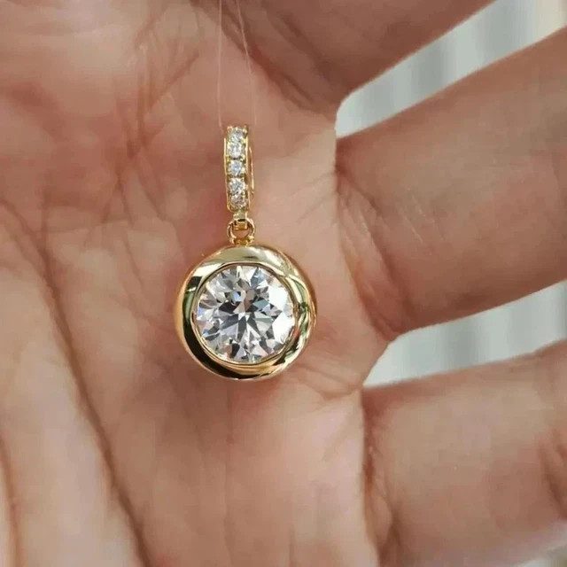 2Ct Round Cut Lab Created Diamond Bezel Set Charm Pendant 14k Yellow Gold Plated