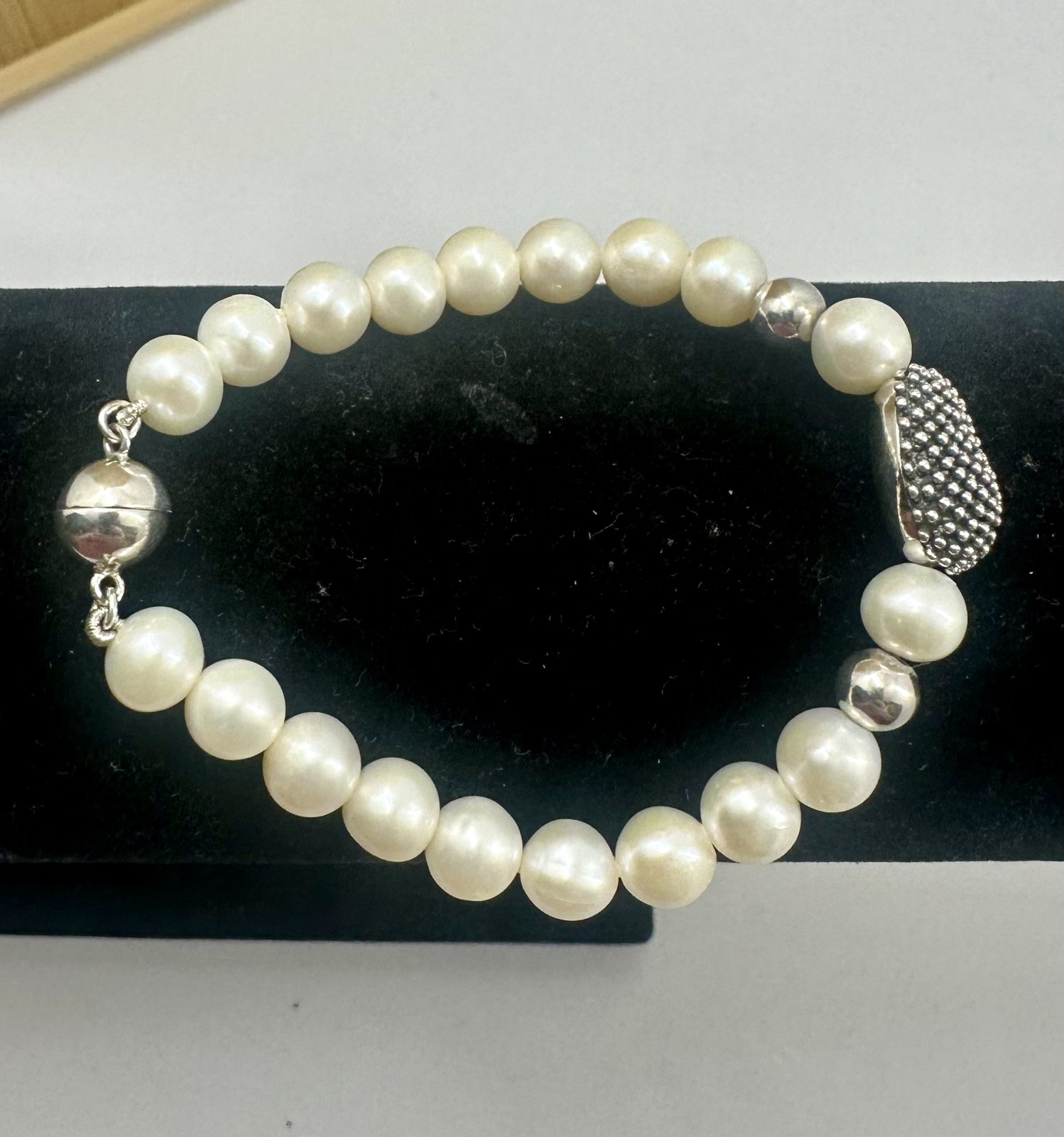 Michael Dawkins Sterling Silver Pearl Bracelet Magnetic Closure 7.5″