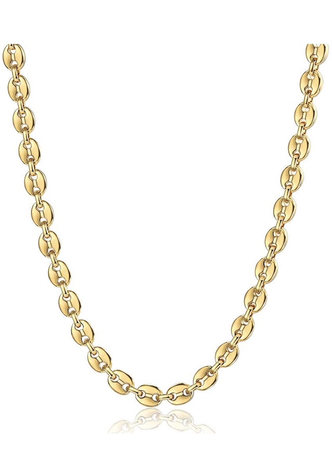 14K Gold Plated Sterling Silver 925 Puffed Mariner Link Chain Stacking Necklace