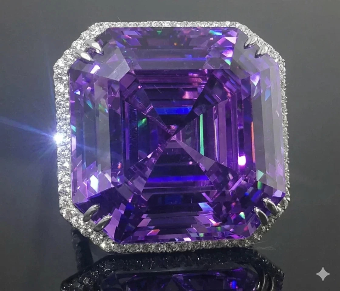 13.5CT Certified Asscher Cut Purple Diamond Ring, Tariffs FREE & Matching Studs.