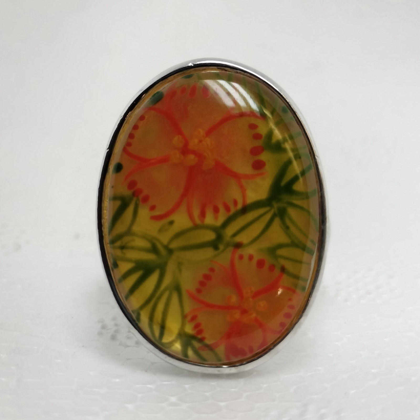 Sterling Silver Oval Flower Resin Ring Size 6