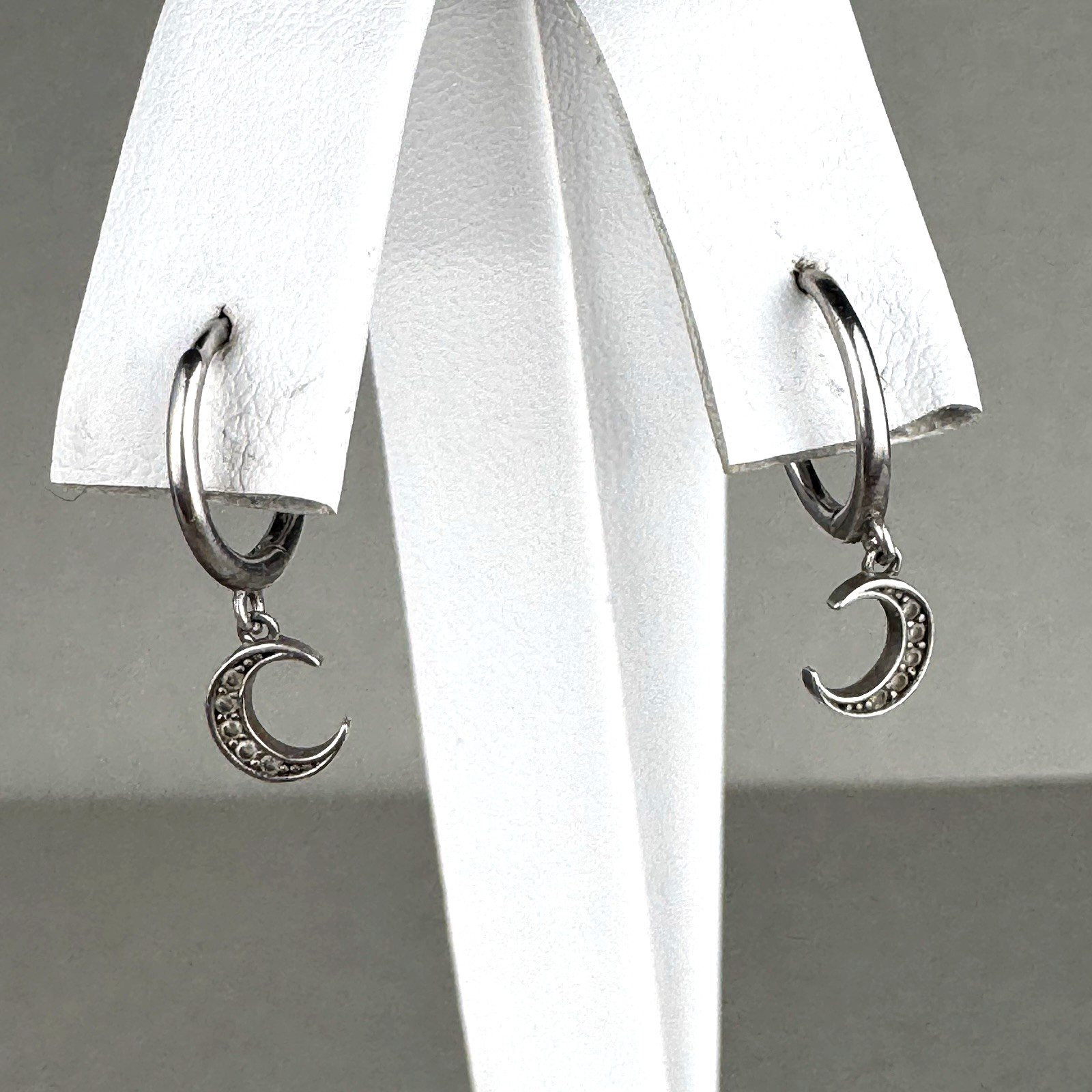 Sterling Silver 925 Small 20mm Half Moon CZ Endless Hoop Earrings