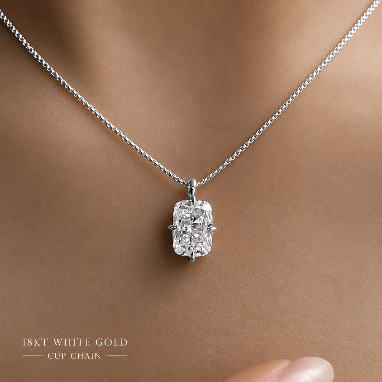 2Ct ELONGATED CUSHION-Cut EF/VS1 Lab Grown Diamond Pendant 18k White Gold
