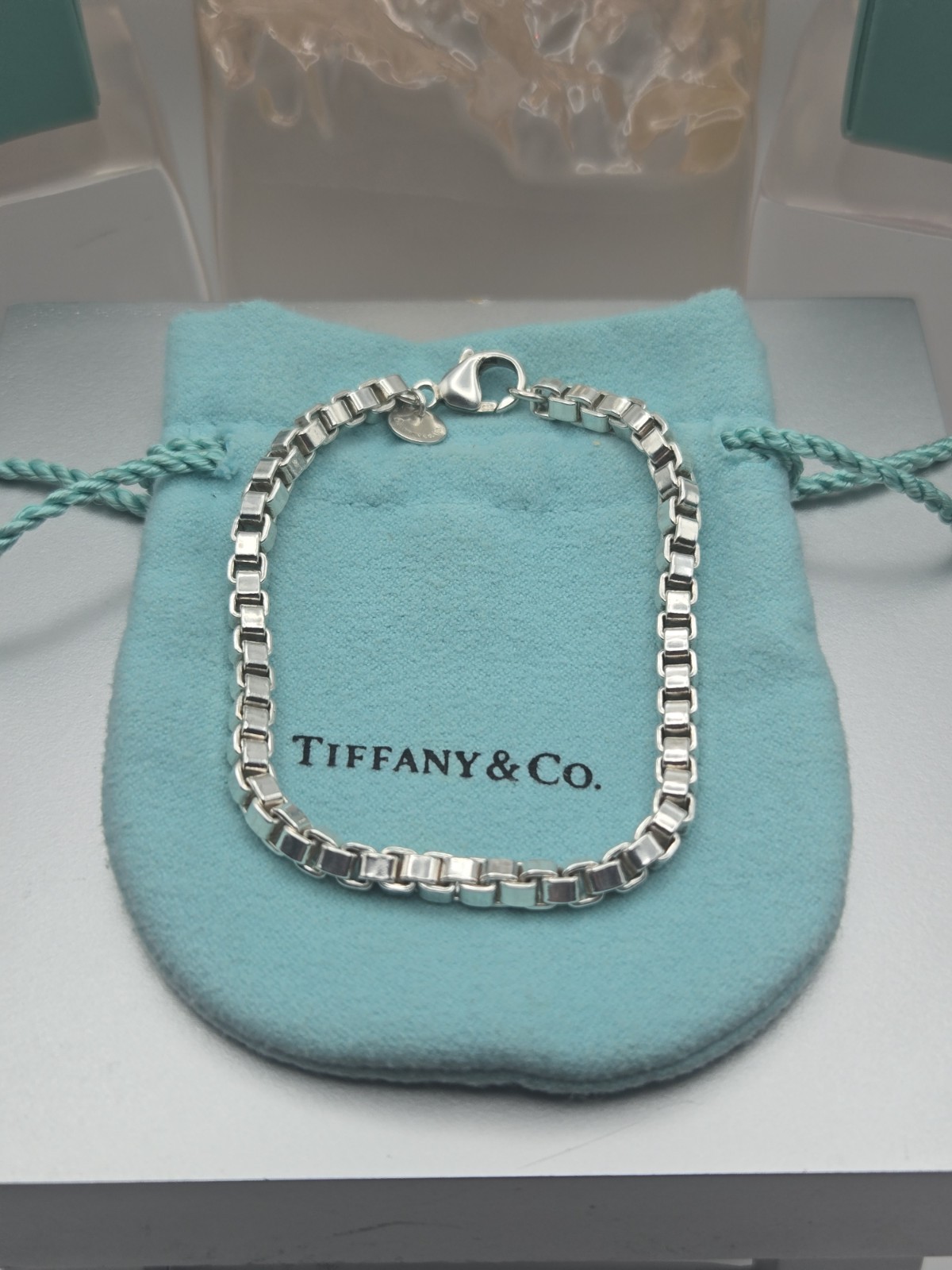 Tiffany & Co. Venetian Link Bracelet In Sterling Silver Medium 7.5″ With Pouch