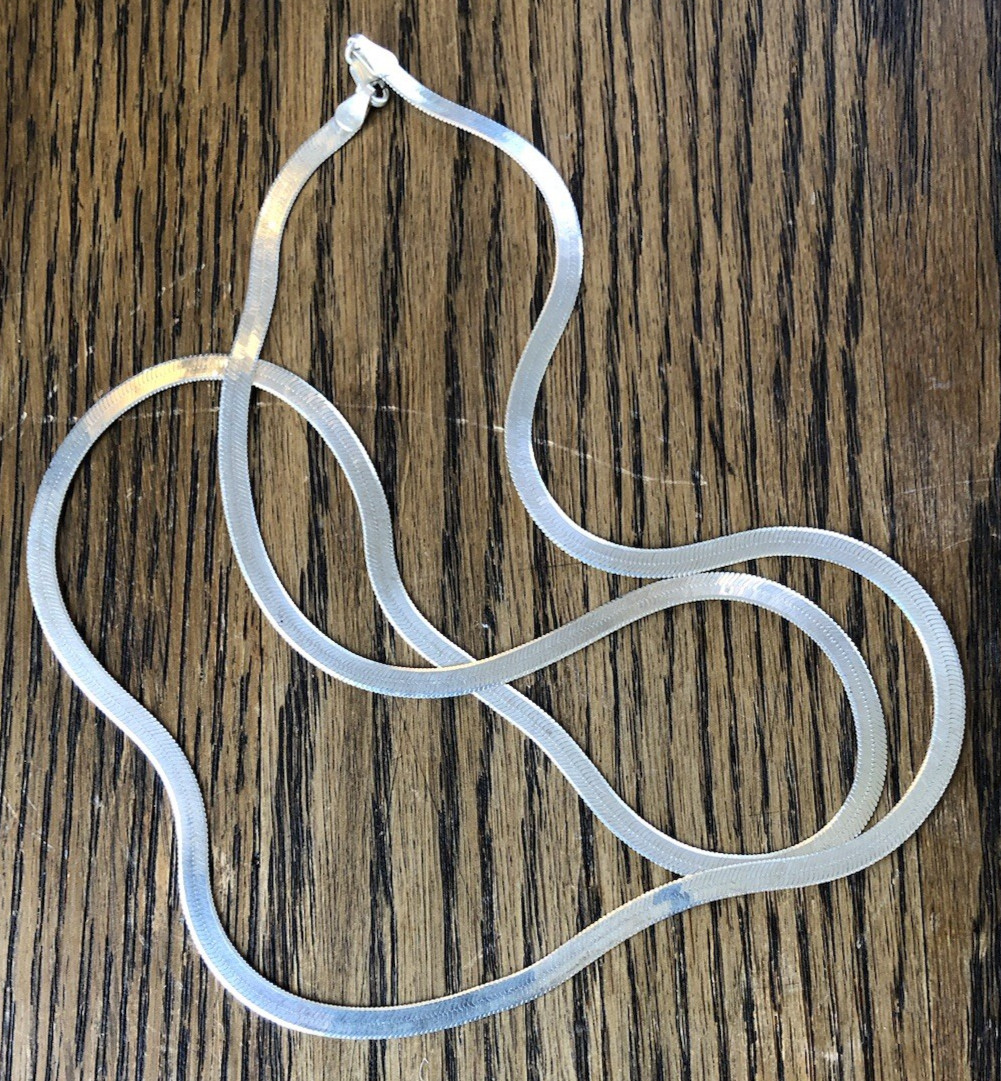 Vintage 30″ 925 Sterling Silver Herringbone Necklace Made in Italy ~ 5MM 16g