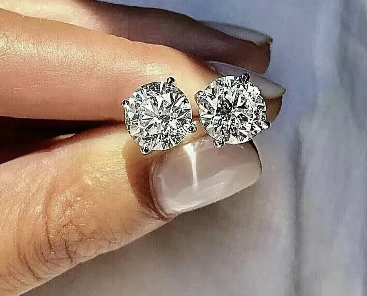 4Ct Round Cut Lab Created Diamond Solitaire Stud Earrings 14K White Gold Plated