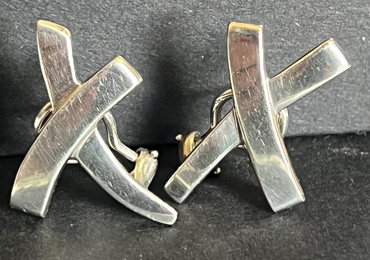 Tiffany & Co. PALOMA PICASSO Graffiti X Kisses Omega Back Pierced Earrings 925