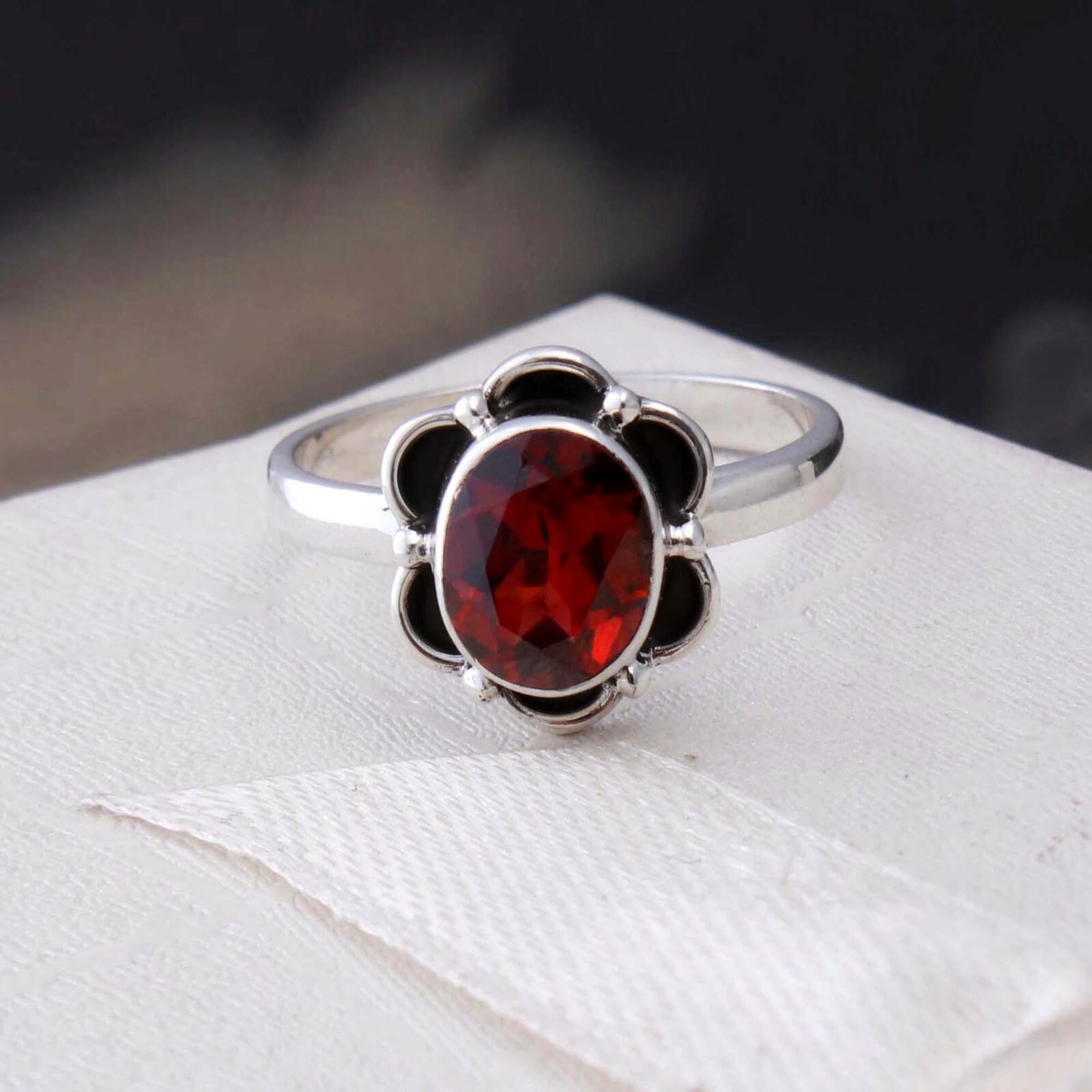 GARNET NATURAL GEMSTONE RING 925 STERLING SILVER HANDMADE JEWELRY RING 3 TO 12