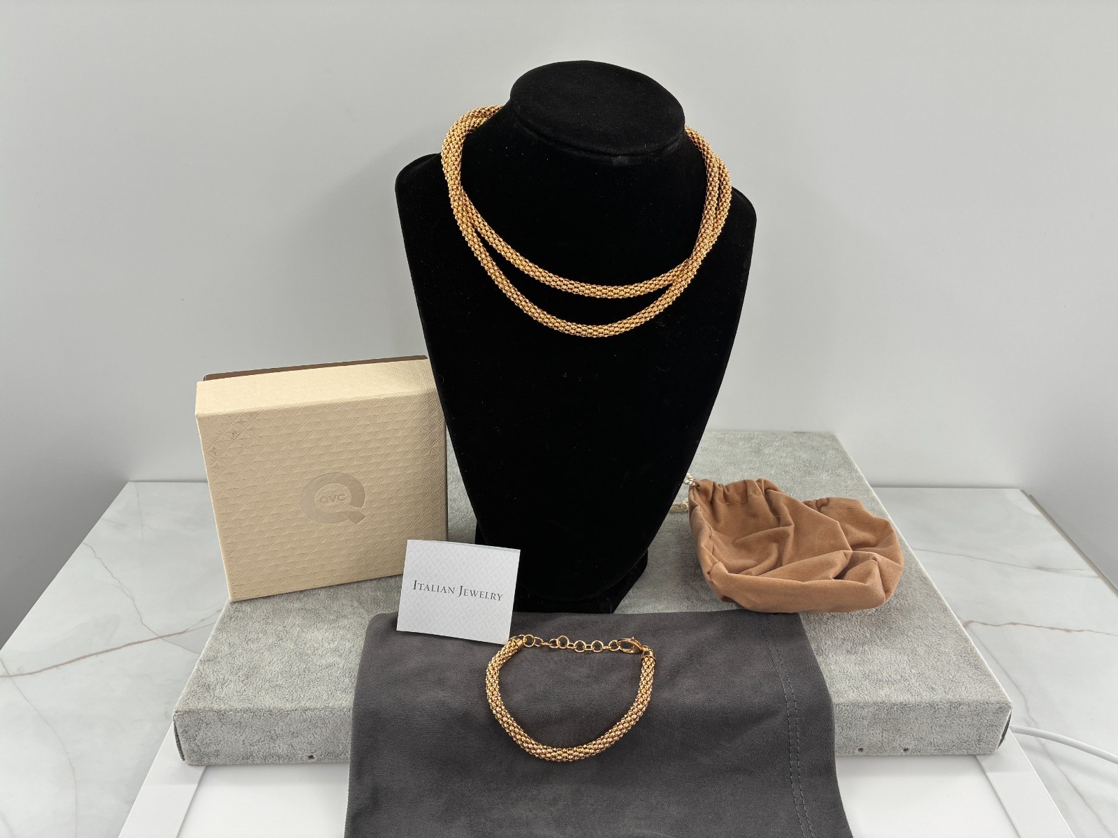 Milor Popcorn Chain Coreana Necklace and Bracelet Set Gold Sterling Silver 41g