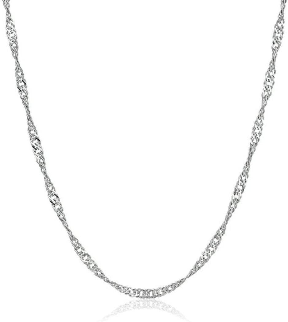 Solid 925 Sterling Silver White Gold 1.3Mm 1.6Mm Singapore Chain Necklace Tarnis