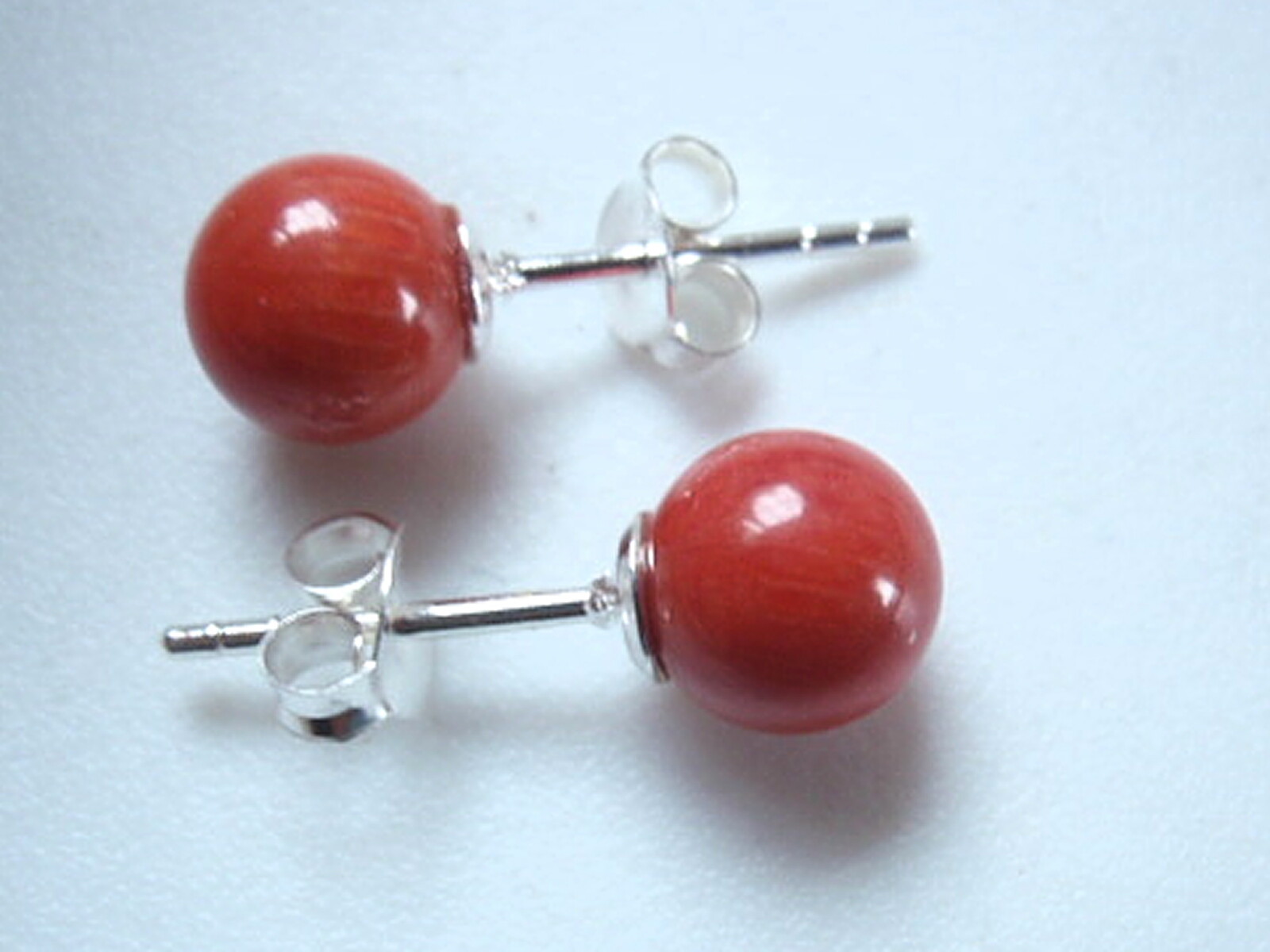 Genuine Red Coral Sponge 925 Sterling Silver Ball Stud Earrings Round 6 mm