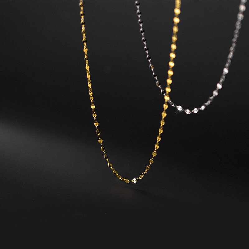 2 Colors Woman REAL s925 Sterling Silver Starry Sequins Chain Necklace