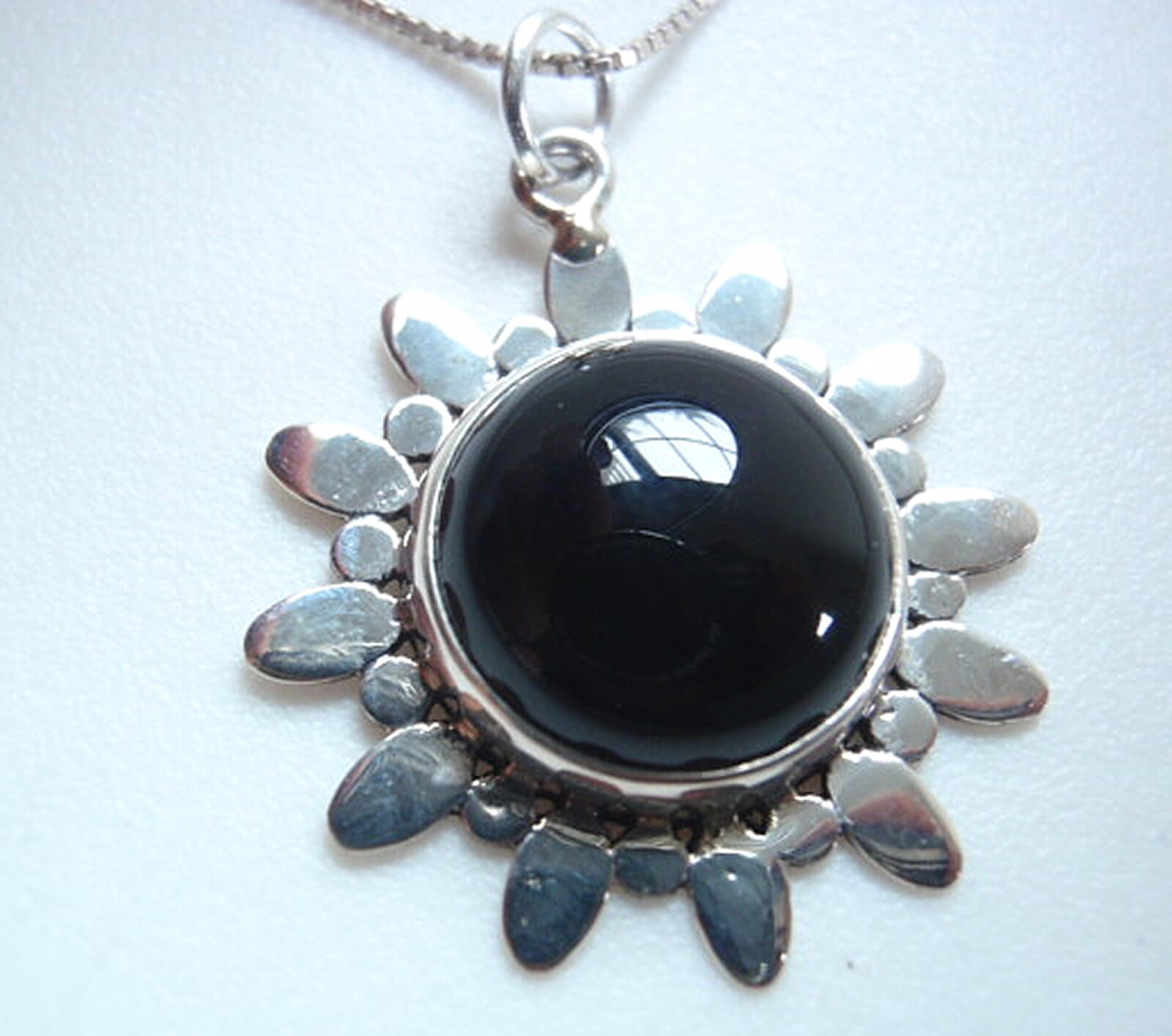 Black Onyx Sun 925 Sterling Silver Pendant Round