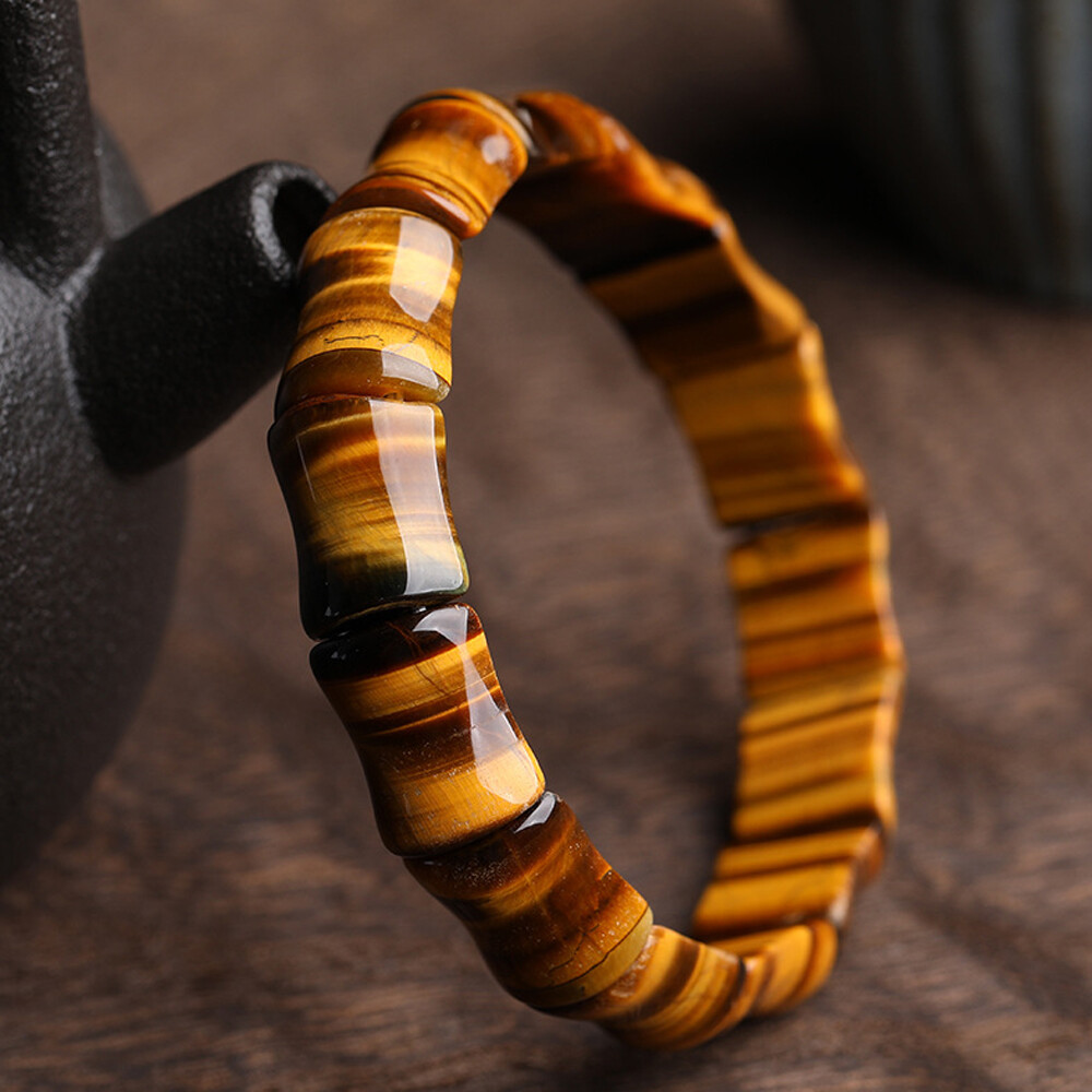 Multiple Styles Natural Yellow Tiger’s Eye Gemstone Elastic Bracelet Bangle 7.5″
