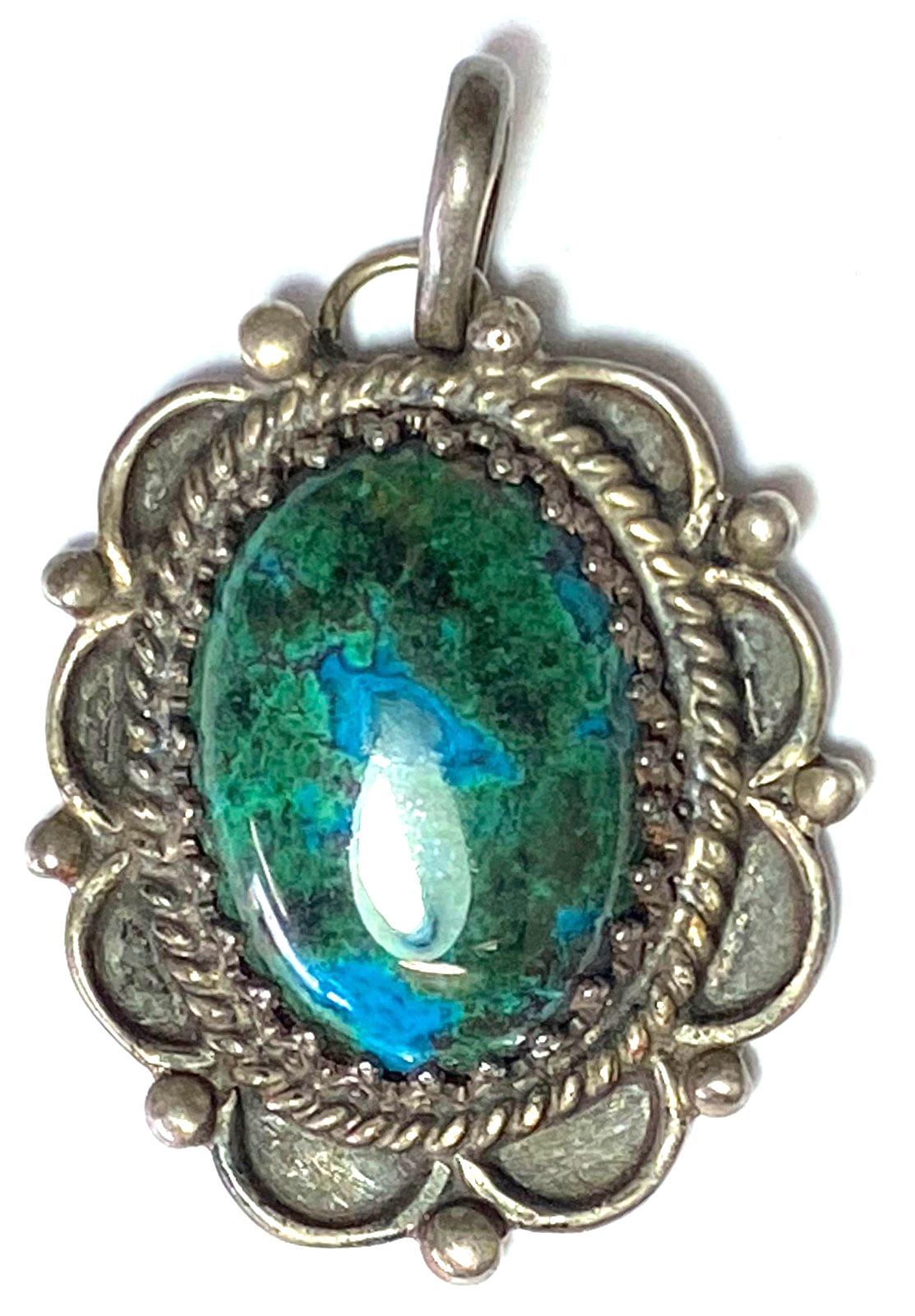 Sterling Silver Chrysocolla Oval Pendant 48mm x 33mm