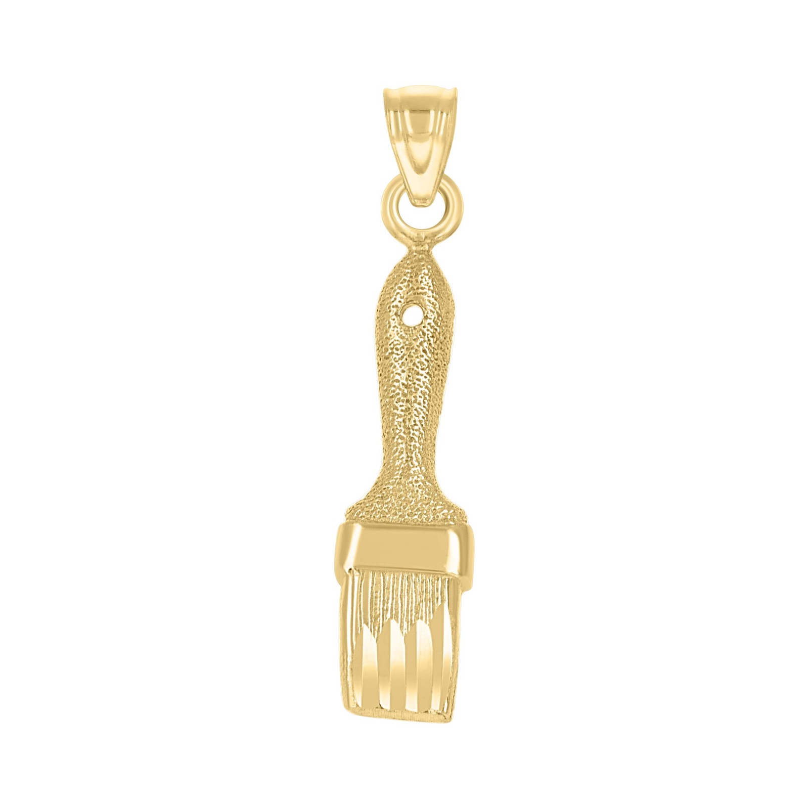 10kt Yellow Gold Diamond-Cut Textured Unisex Paint Brush Tools Charm Pendant