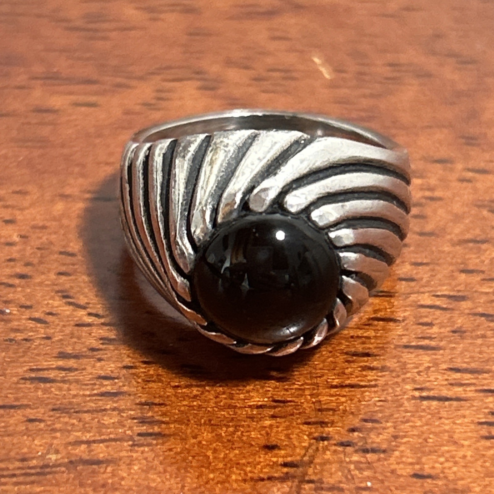 Sarah Coventry Sterling Silver Black Onyx Spiral Ribbed Band Ring 10gr 925 Sz: 7