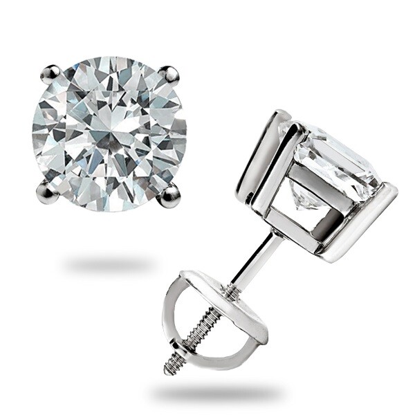 1.0 CT ROUND CUT GRA MOISSANITE STUDS EARRINGS SOLID 14K WHITE GOLD SCREWBK GIFT