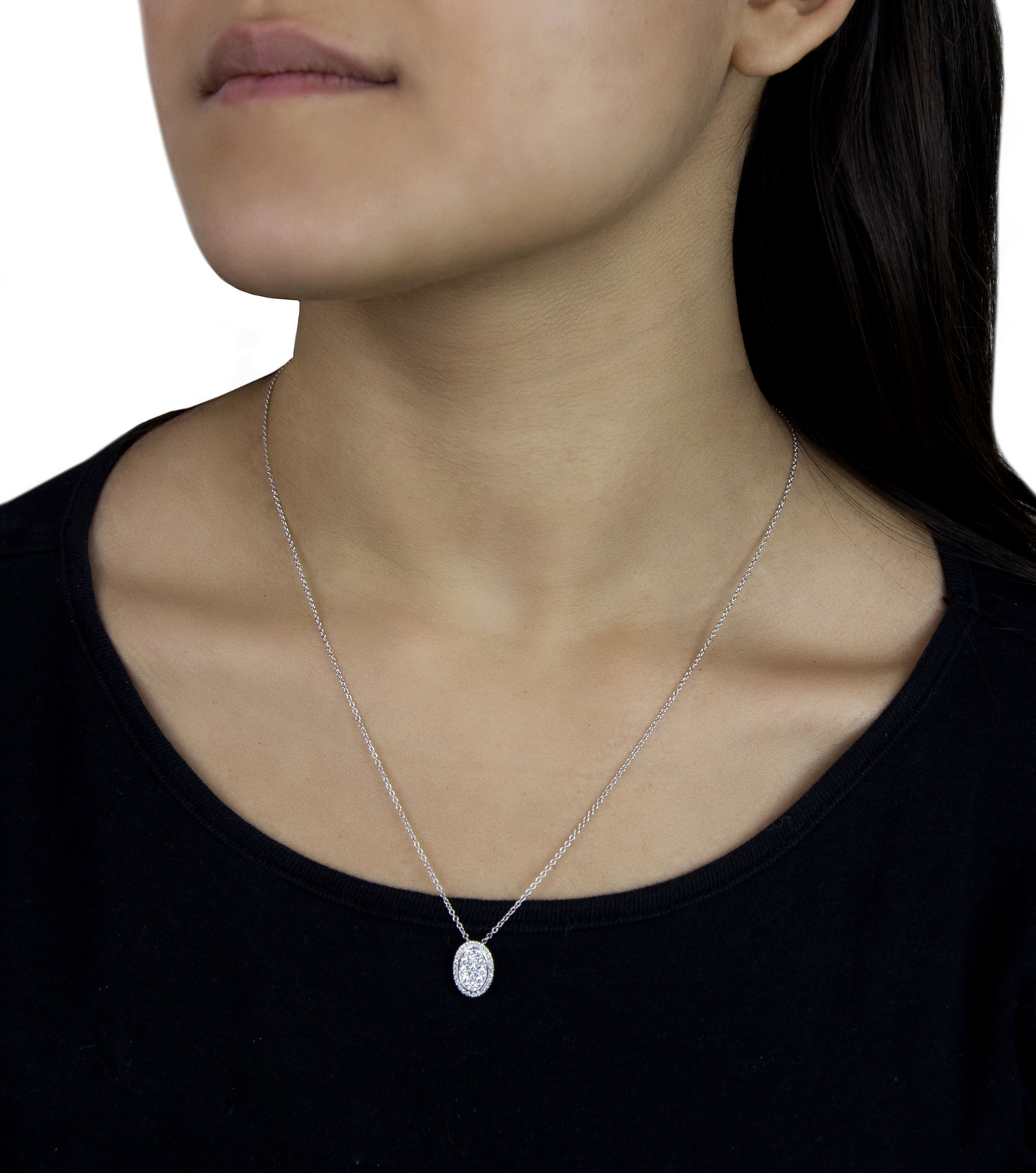 14k Solid White Gold Diamond Oval Necklace 0.40 Carats H/SI on White Gold Chain