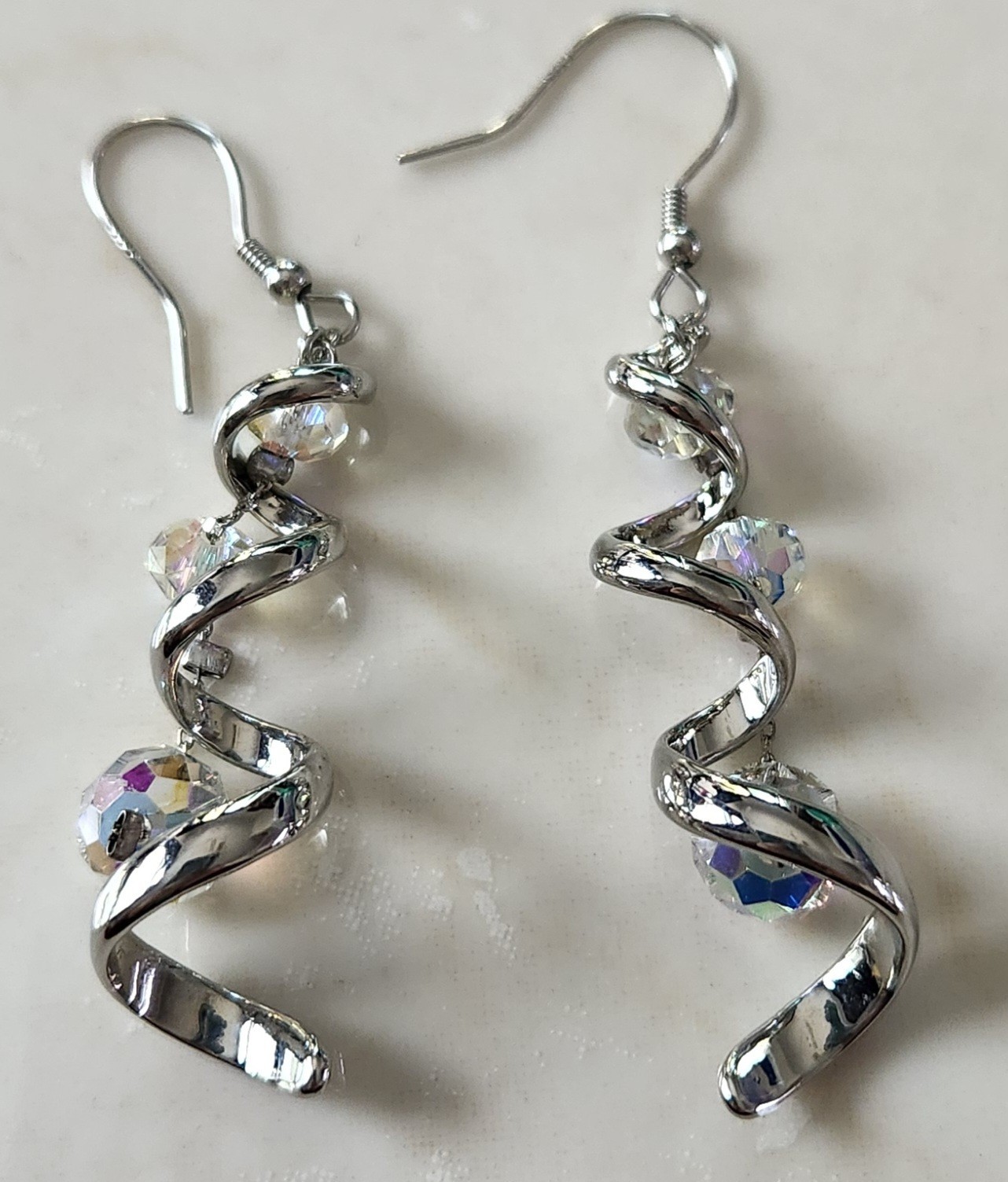 Sllaiss 925 Sterling Silver Dangle Earrings Austria Crystal 18K White Gold Drop