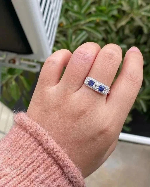 2Ct Cushion Cut Lab-Created Sapphire Eternity Wedding Band 14K White Gold Plated