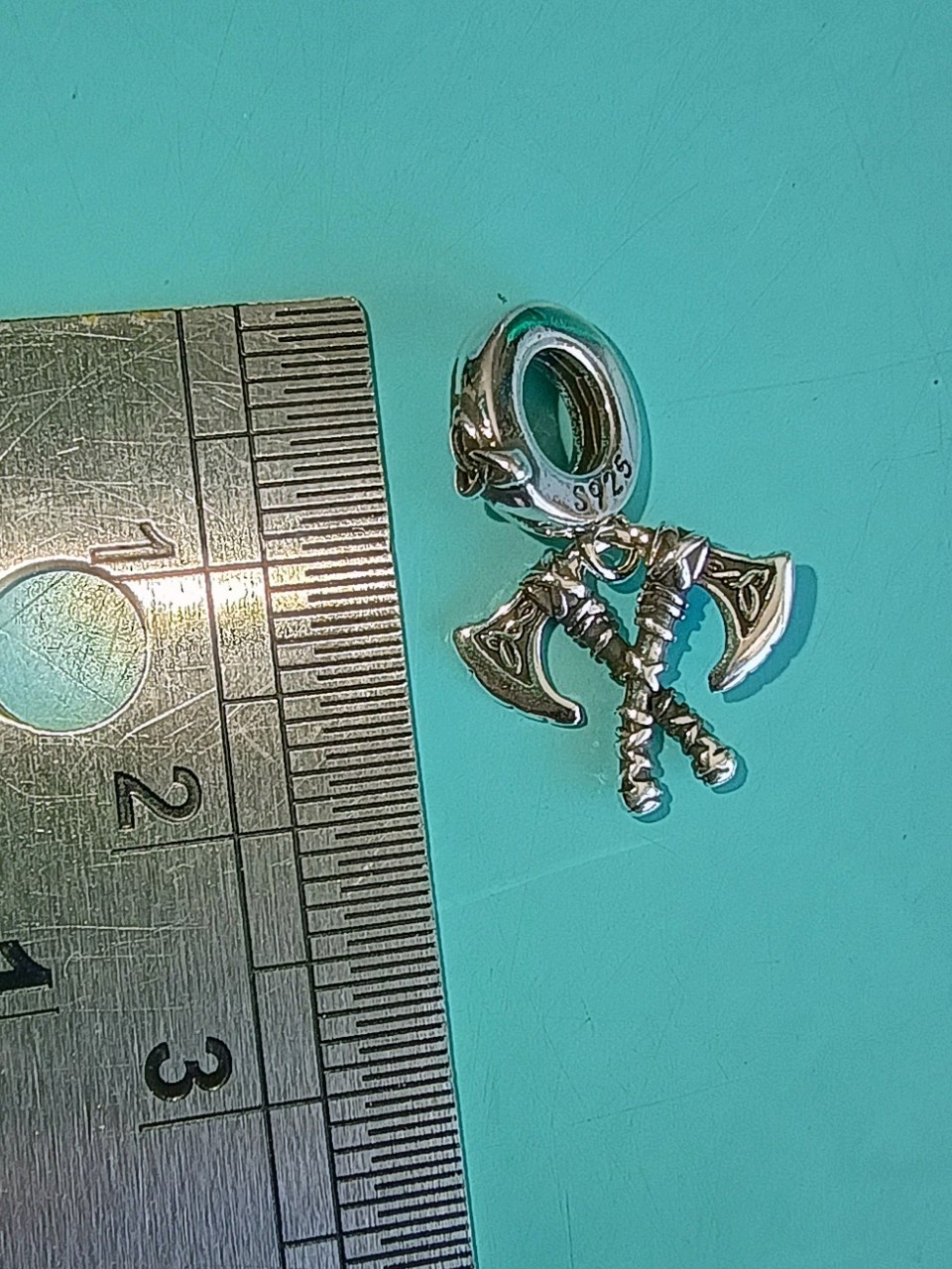 925 Silver Celtic Axe Dangle Charm Norse Viking Knotwork + Velvet Gift Pouch
