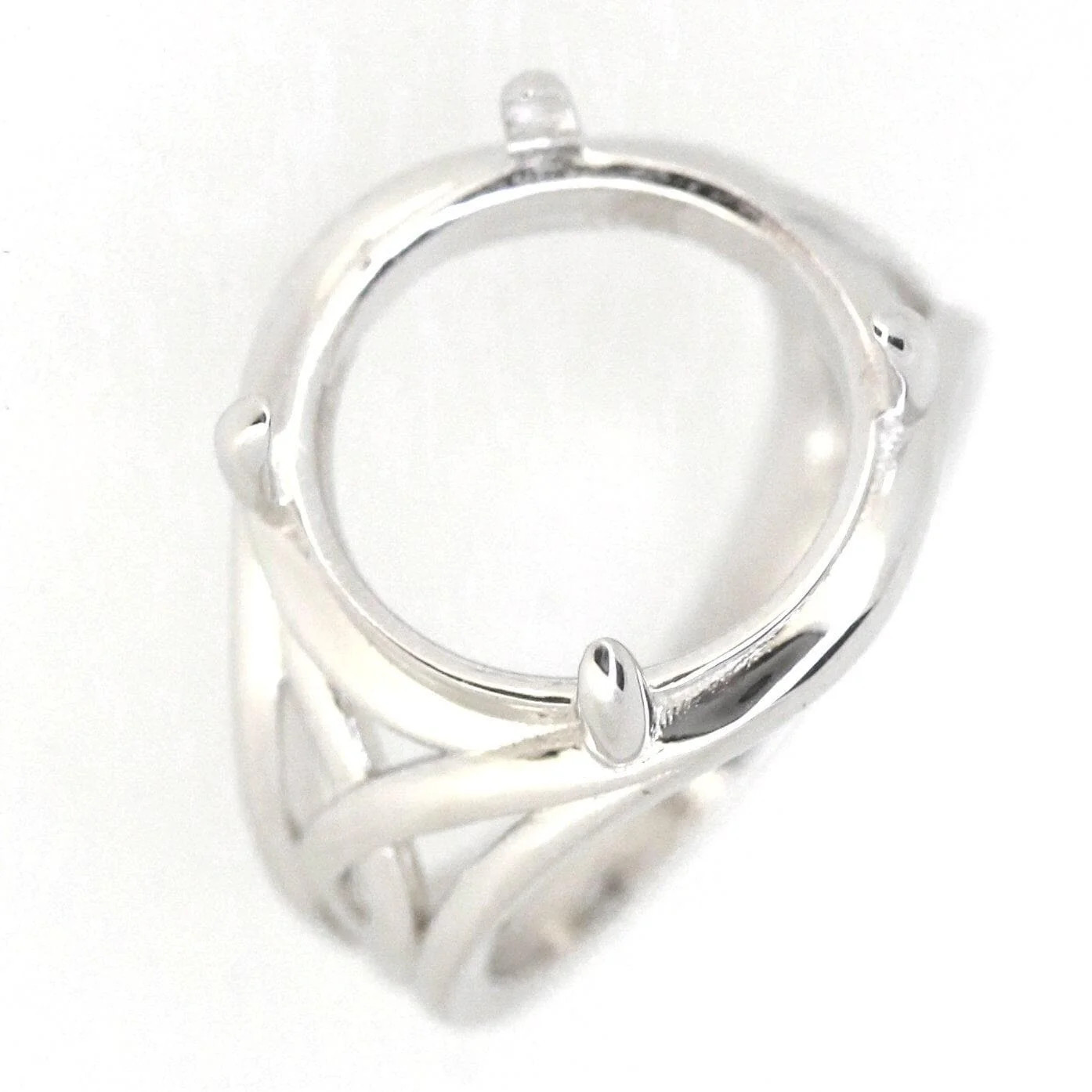 Sterling Silver Semi Mount Ring Setting Round 14x14mm Cabochon Design