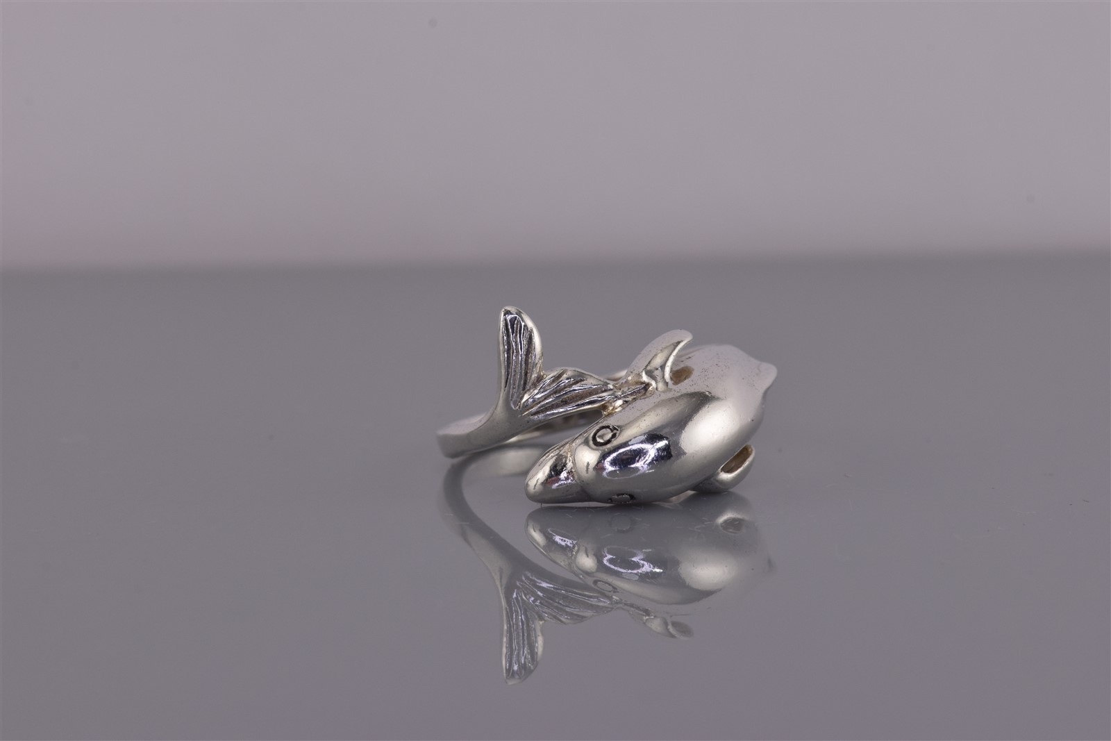 Sterling Silver 17mm Dimensional Wrap Around Dolphin Band Ring 925 Sz: 6
