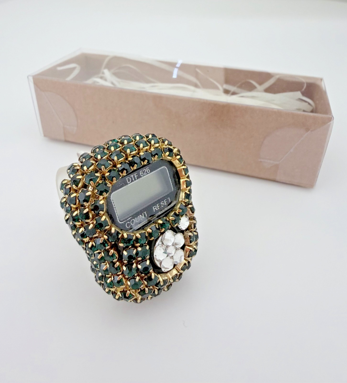 Green Rhinestone Digital Finger Counter Ring Tasbeeh Prayer Tally Clicker – Gift