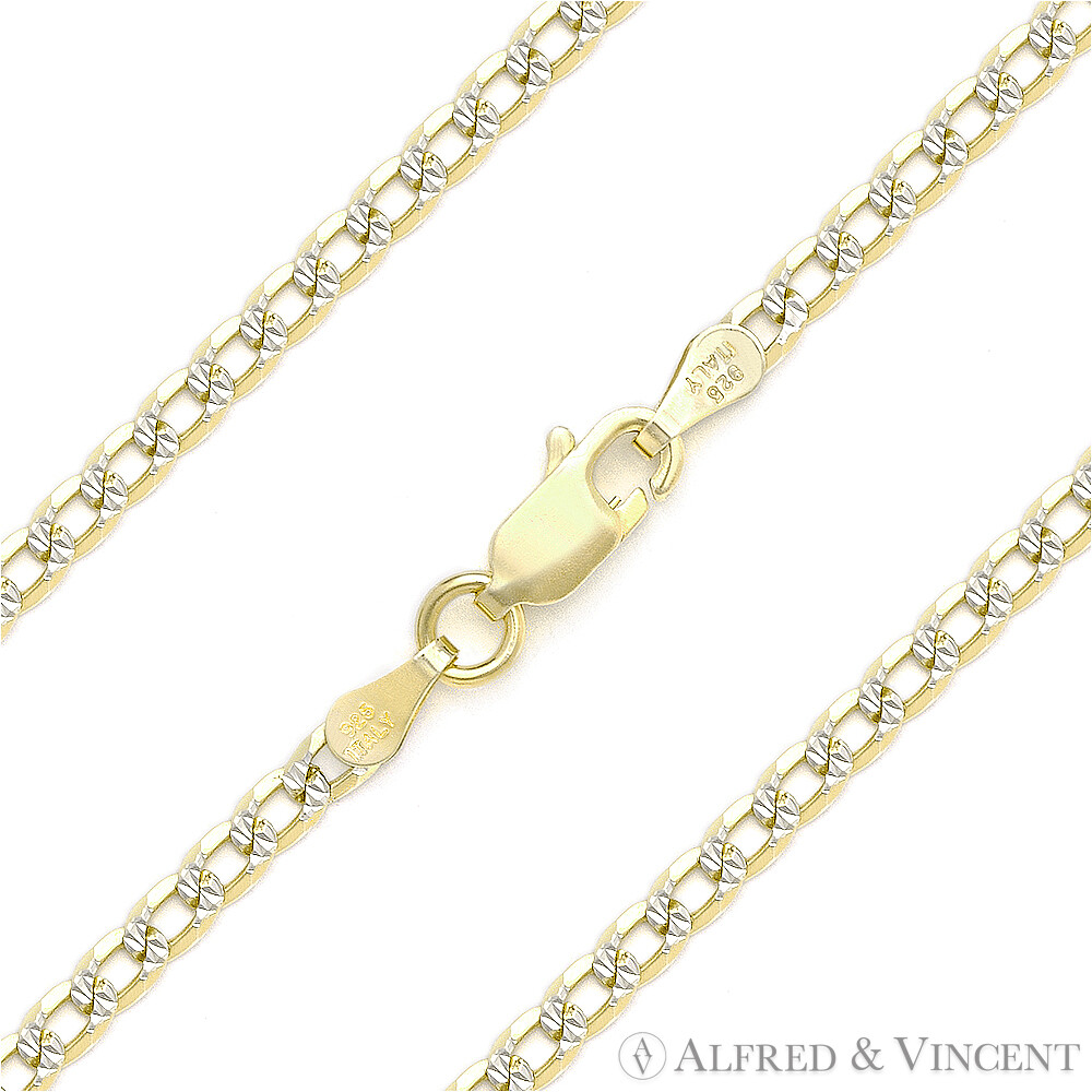 2.7mm Cuban Pave Link .925 Sterling Silver 14k Yellow Gold-Plated Chain Necklace