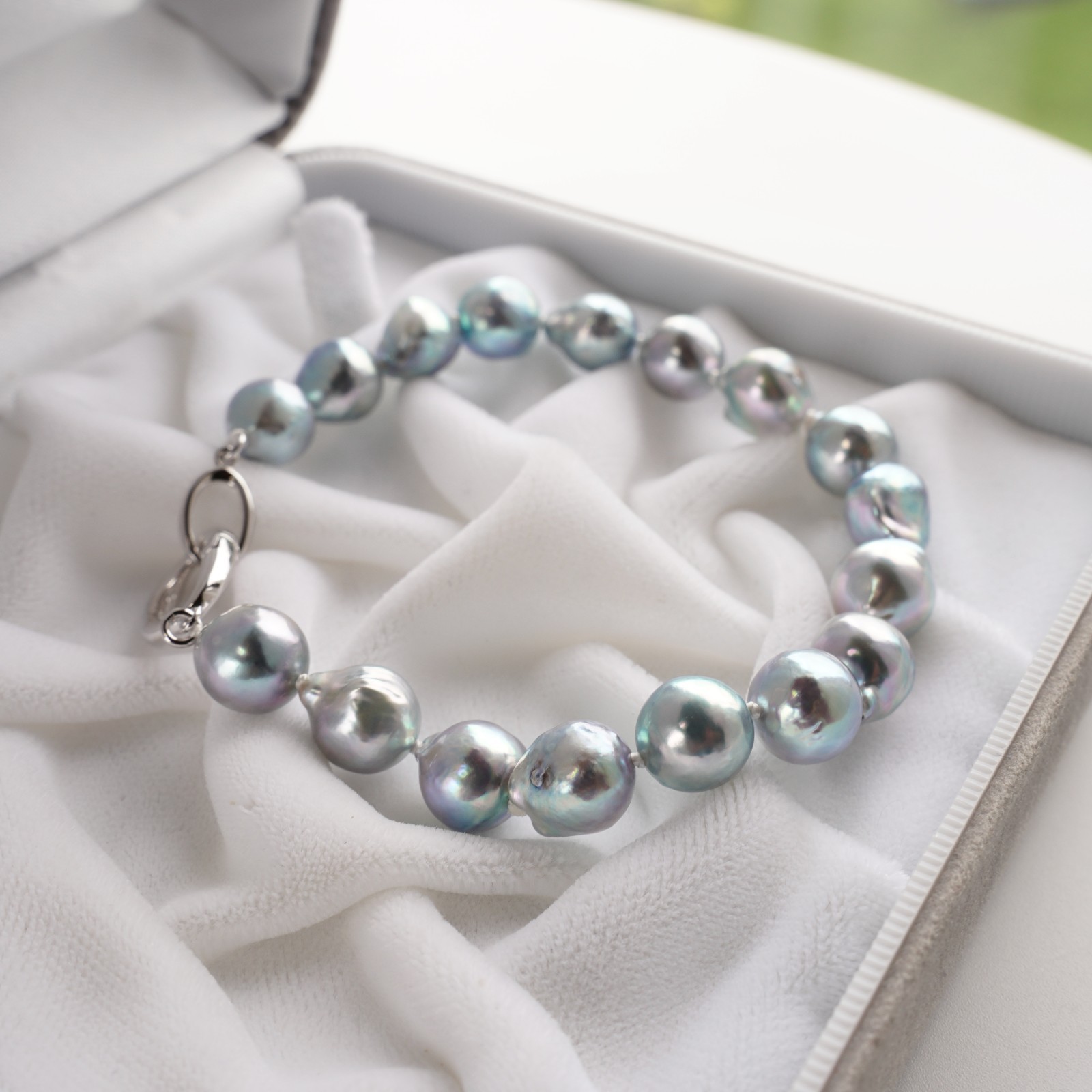 8.5-9mm Baroque Silver-Blue Japanese Akoya Pearl Bracelet Sterling Sliver,8.27″