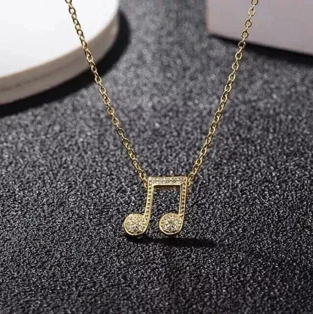 Musical Beam Notes Pendant 1Ct Round Lab Created Diamond 14K Yellow Gold Plated