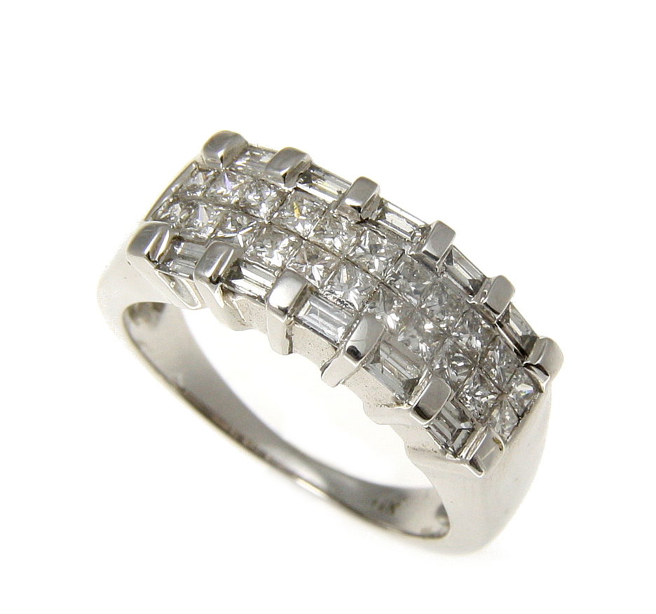 1.00CTW GENUINE PRINCESS CUT TAPER DIAMOND COCKTAIL RING SOLID 14K WHITE GOLD