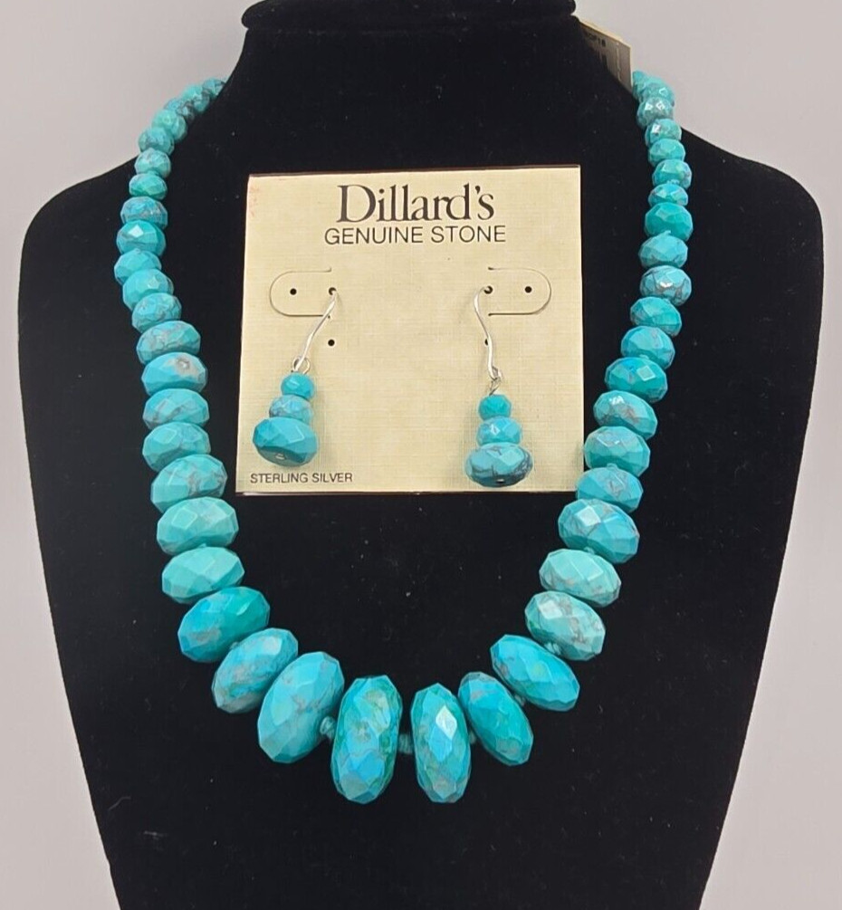 NWT Dillard’s Sterling Collection Faceted Turquoise Strand Necklace & Earrings