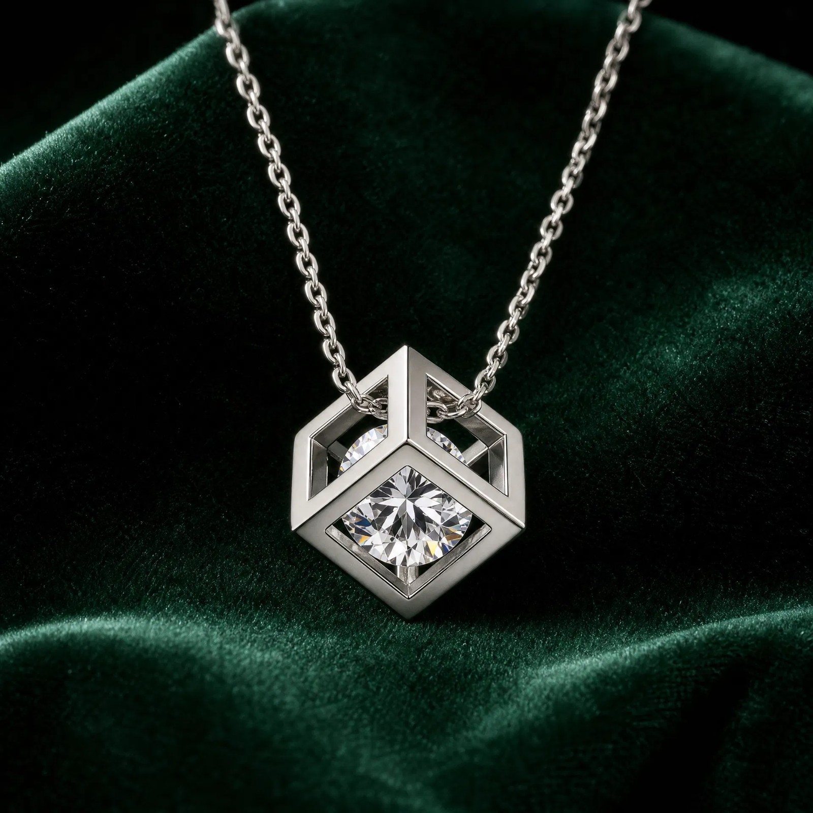 1CT Square Cube Moissanite Pendant Necklace 925 Sterling Silver
