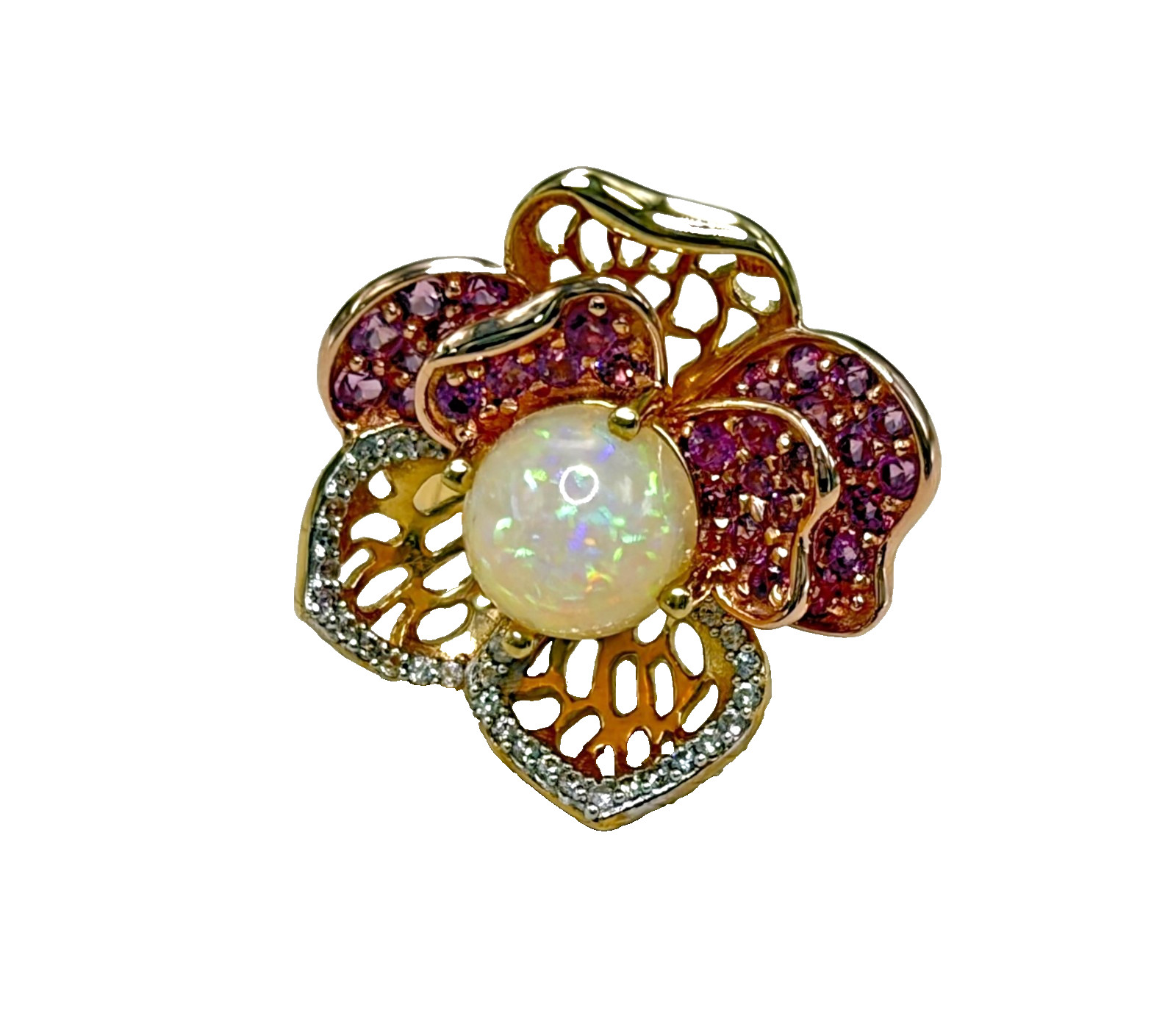Giuseppe Perez Garden Ethiopian Opal Ring (6) 2.50 CTW 925 Vermeil Floral NEW!!