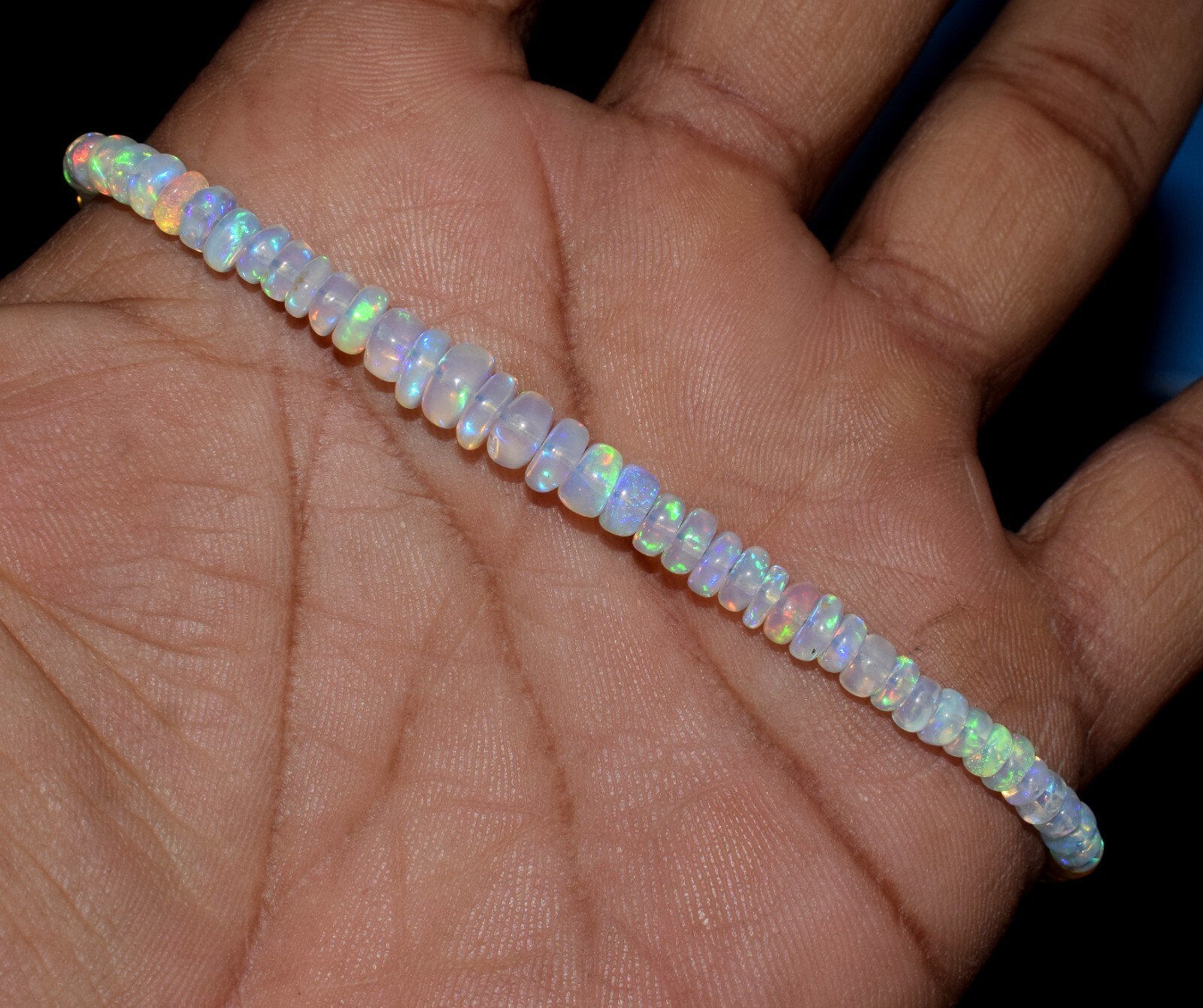 6.5″ Beads Bracelet 925 Sterling Silver Natural Ethiopian White Opal Gemstone