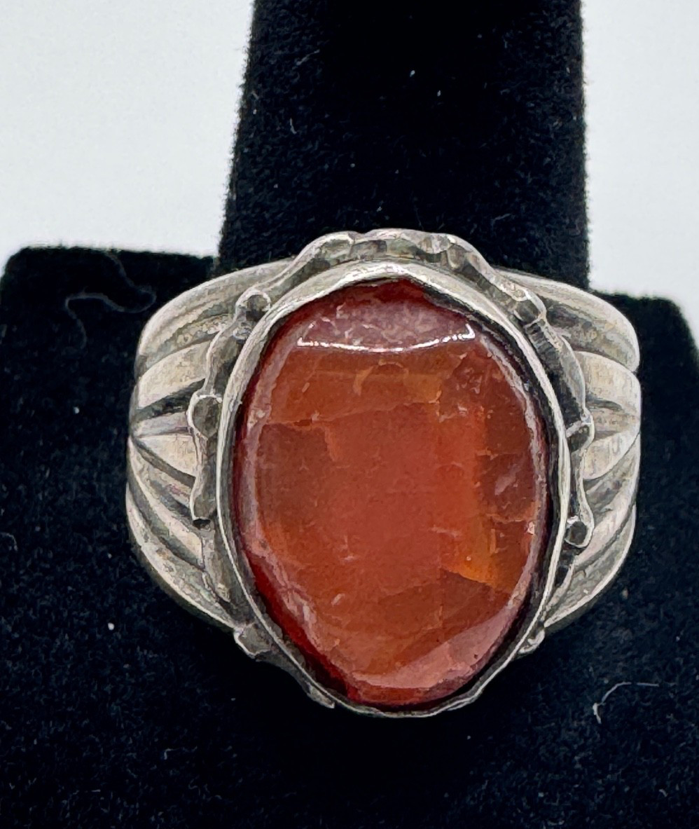 Vintage Sterling Silver Carnelian Ring Large Oval Cabochon Statement Ring Size 1