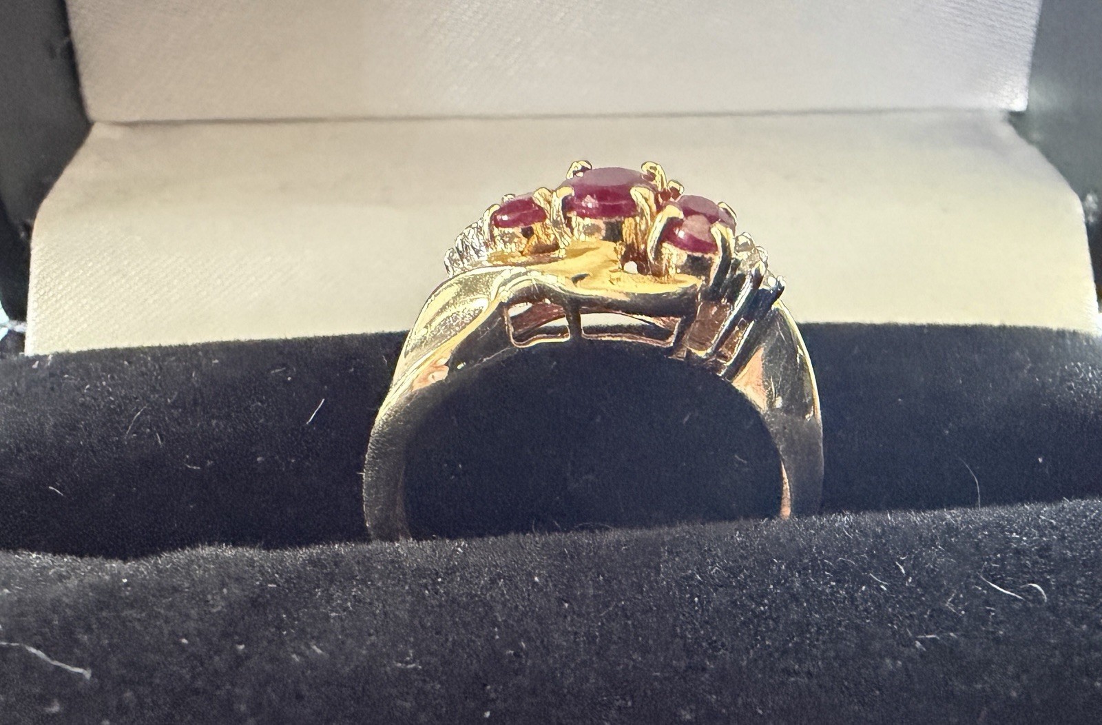 14k Yellow Gold Three Oval Ruby And Diamond Ring