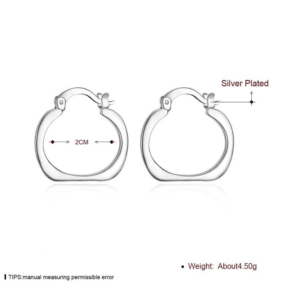 925 Sterling Silver Flat Square Round 20mm Hoop Earrings For Woman Wedding Engag
