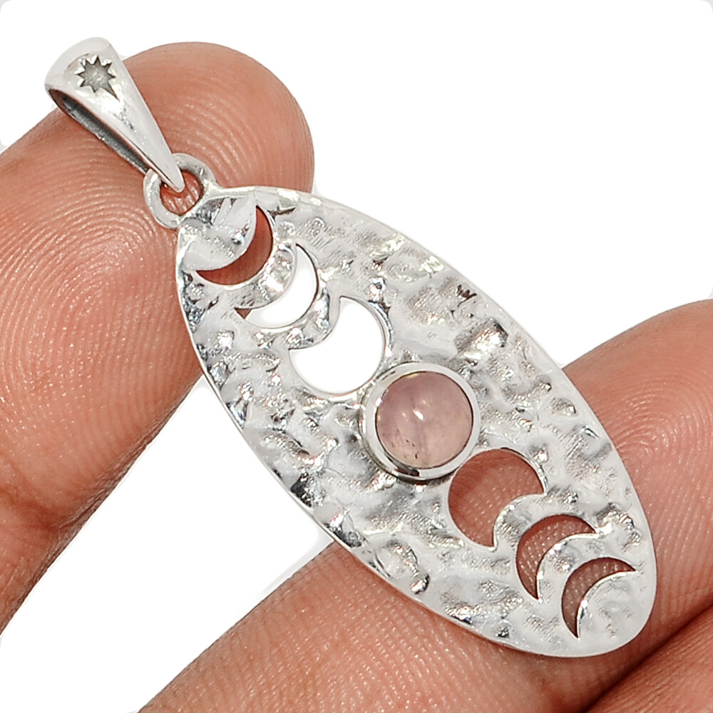 Phases Of Moon – Natural Rose Quartz – Madagascar 925 Silver Pendant CP60628