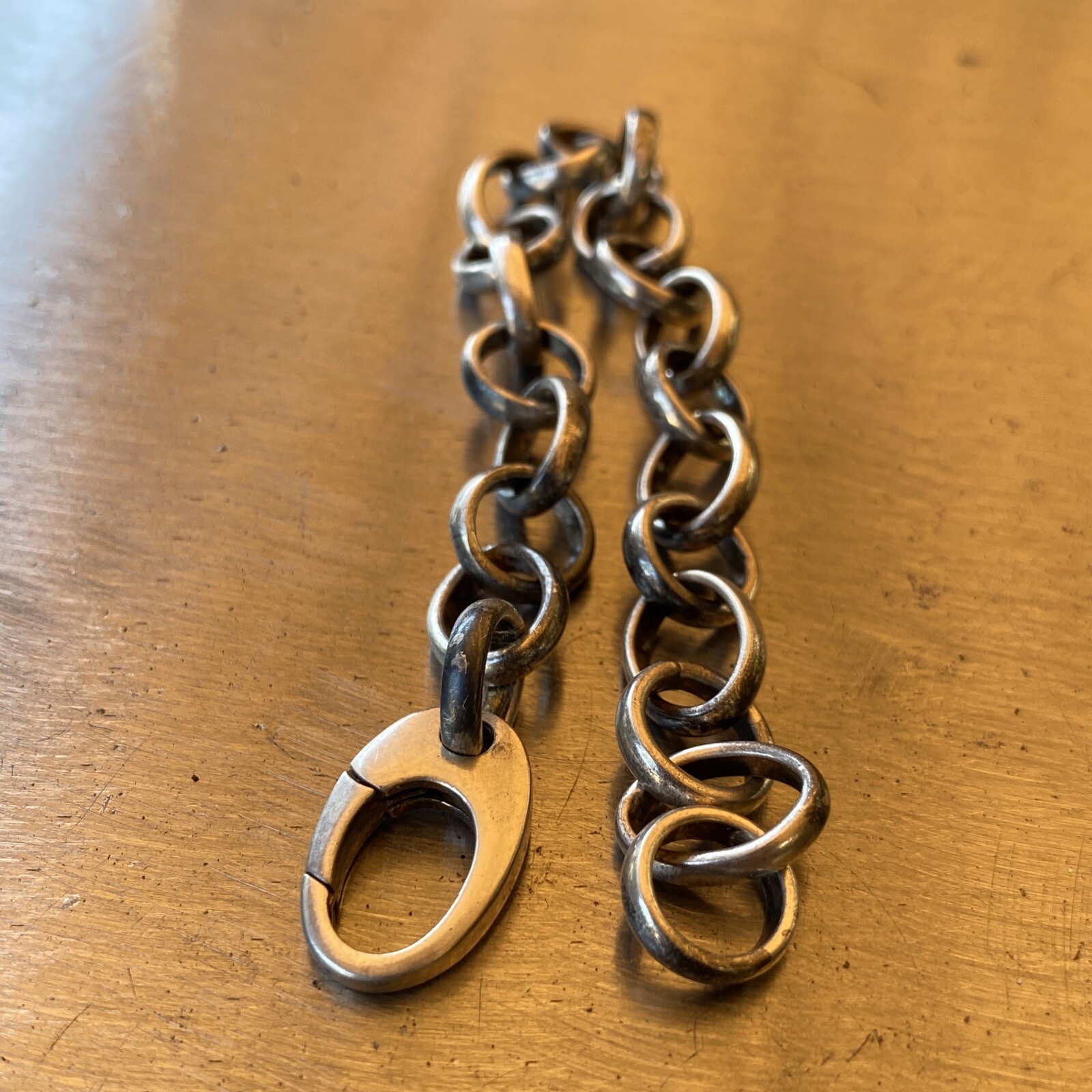 8” Sterling Silver Rolo Oval Bold Link Charm Bracelet