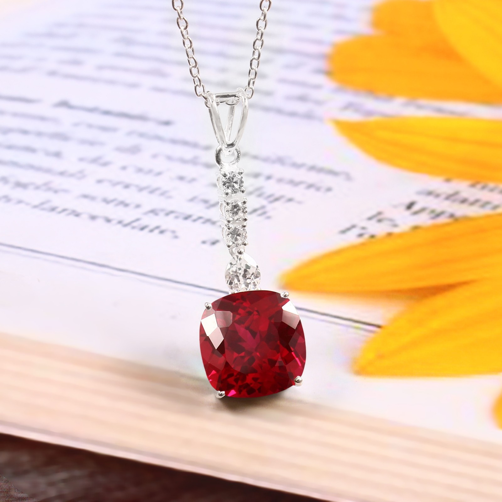 14×14 MM AAA Quality Blood Red Ruby Cushion, 925 Silver pendant, July Birthstone