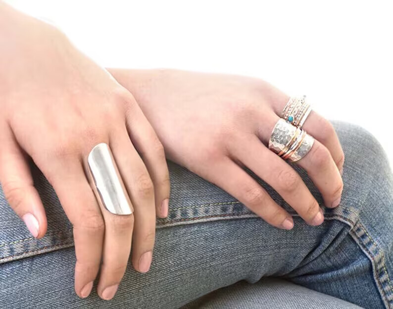 Long Statement 925 Sterling silver Band& Statement Ring Handmade Ring All Size