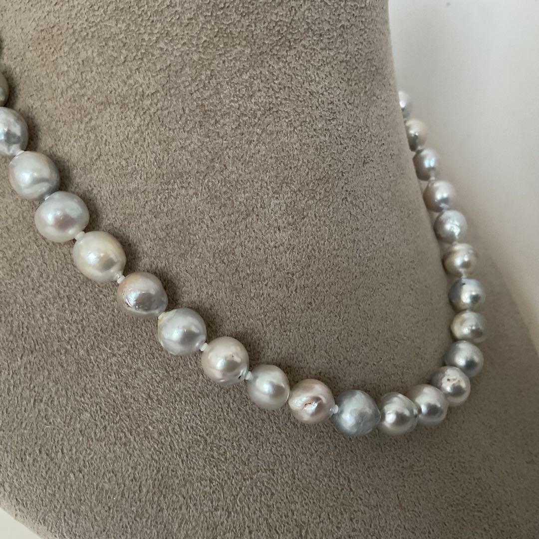 Akoya Genuine Pearl Baroque Silver With Beads Pearl Necklace Necklace