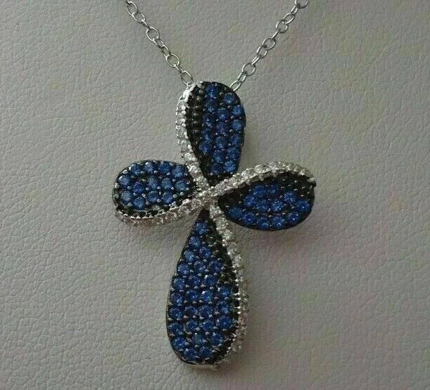 2.5Ct Round Cut Lab Created Blue Sapphire Flower Pendant 14K White Gold Plated
