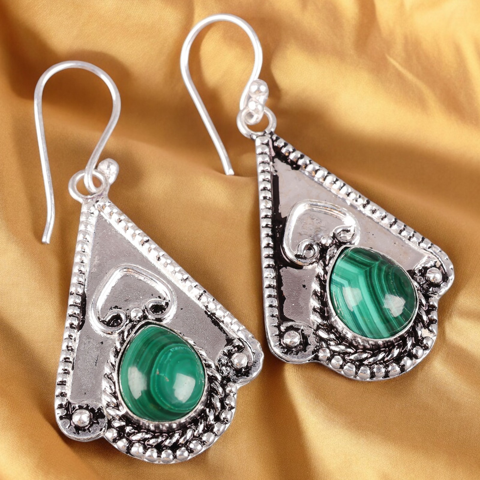 Natural Malachite Gemstone 925 Sterling Silver Jewelry Dangle Earrings Gift AZ