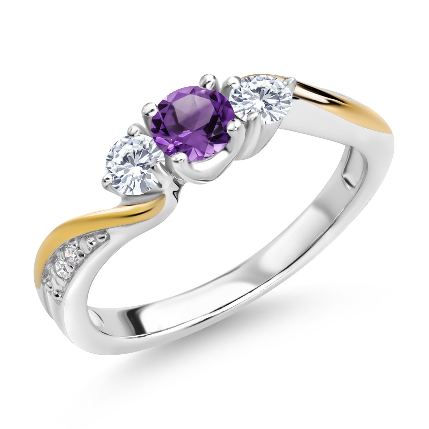 925 Sterling Silver and 10K Yellow Gold Amethyst and White Lab Grown Diamond 3