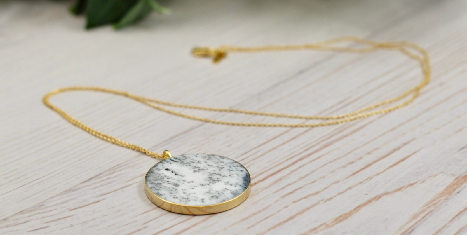 Moon Slice Dendritic Opal Pendant Necklace 1⅝” 51 Carats, 36″ Chain MSRP $120