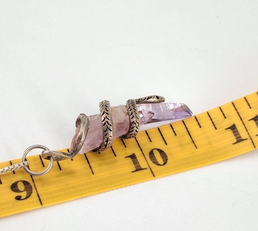 Gorgeous Sterling Silver Amethyst Snake Wrap Pendant 18″ Box Chain Necklace 5.6g